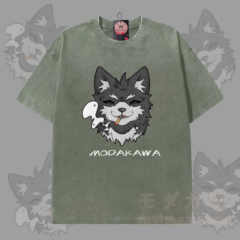MODAKAWA 倖田來未 スモーキンググラフィック ユニセックス ヴィンテージウォッシュTシャツ - ダークグリーン - 5XL - image 2
