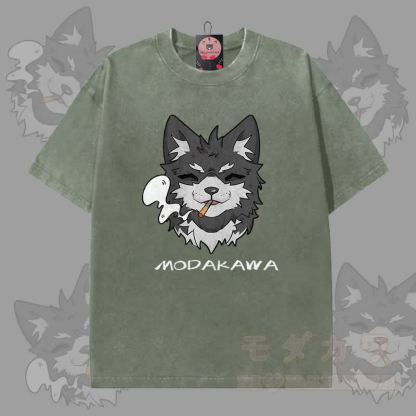 MODAKAWA 倖田來未 スモーキンググラフィック ユニセックス ヴィンテージウォッシュTシャツ - ダークグリーン - 5XL - image 2