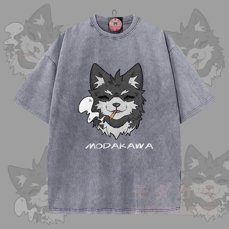 MODAKAWA 倖田來未 スモーキンググラフィック ユニセックス ヴィンテージウォッシュTシャツ - グレー - 5XL - image 1