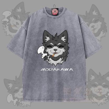 MODAKAWA 倖田來未 スモーキンググラフィック ユニセックス ヴィンテージウォッシュTシャツ - グレー - 5XL - image 1