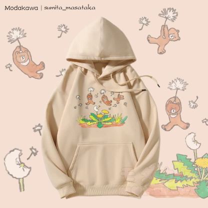 MODAKAWA X sumita_masataka タンポポと浮かぶクマのグラフィック 裏起毛パーカー - アプリコット - 5XL - image 1
