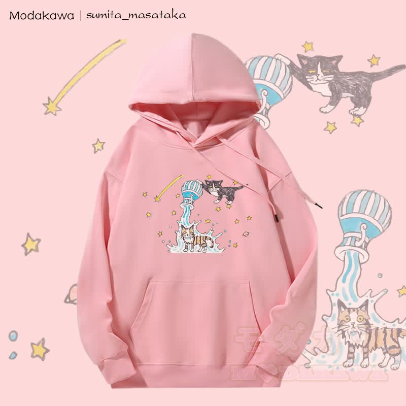 MODAKAWA × sumita_masataka Water Pouring Cats グラフィック裏毛パーカー - ピンク - 5XL - image 1