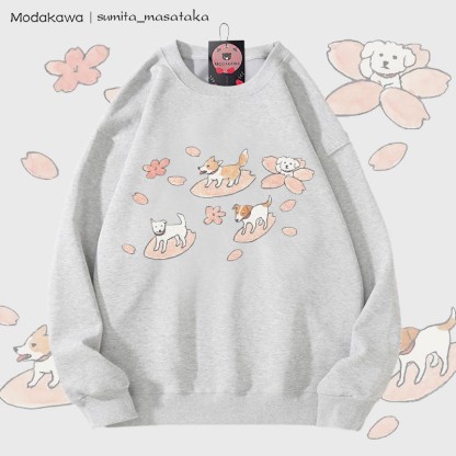 MODAKAWA × sumita_masataka 犬桜 サーフィン グラフィック ユニセックス スウェットシャツ - Grey - 5XL - image 1