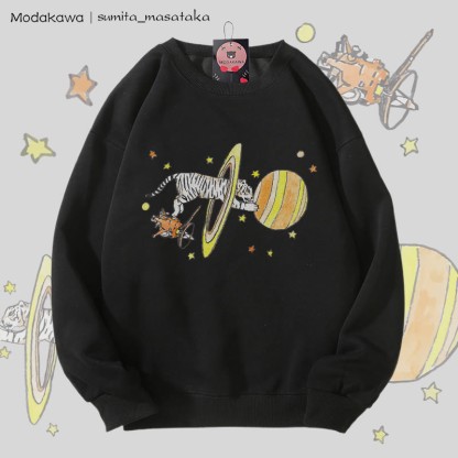 MODAKAWA X sumita_masataka ホワイトタイガーが土星の環を進むグラフィック ユニセックス スウェットシャツ - Black - 5XL - image 1