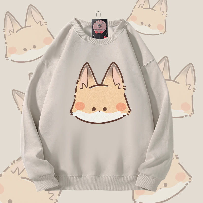 MODAKAWA キュートなキツネの顔グラフィック ユニセックス スウェットシャツ - Light Beige - 5XL - image 1