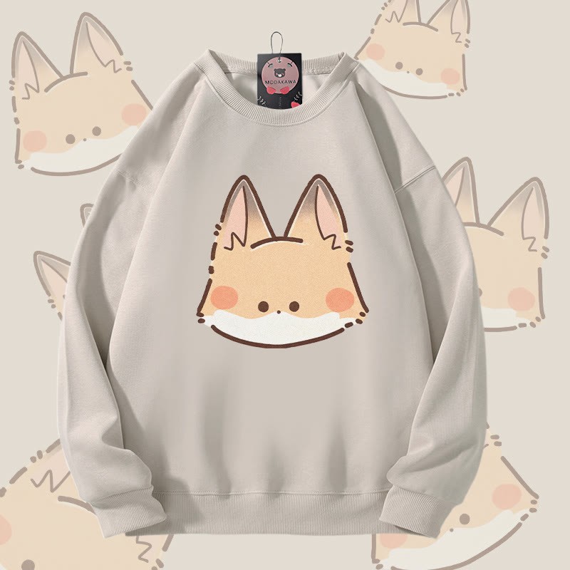 MODAKAWA キュートなキツネの顔グラフィック ユニセックス スウェットシャツ - Light Beige - 5XL - image 1