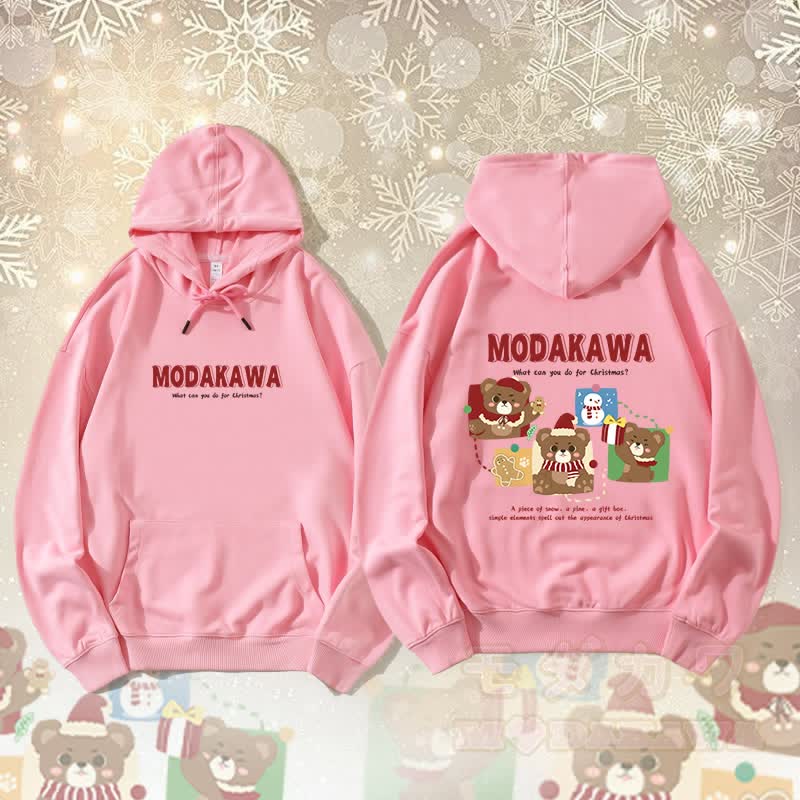 MODAKAWA クリスマスベア スノーマン グラフィック ストリートウェア プルオーバー パーカー - ピンク - 5XL - image 2