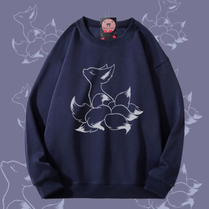 MODAKAWA ミスティック 九尾の狐 グラフィック ユニセックス スウェットシャツ - Purplish Blue - 5XL - image 1