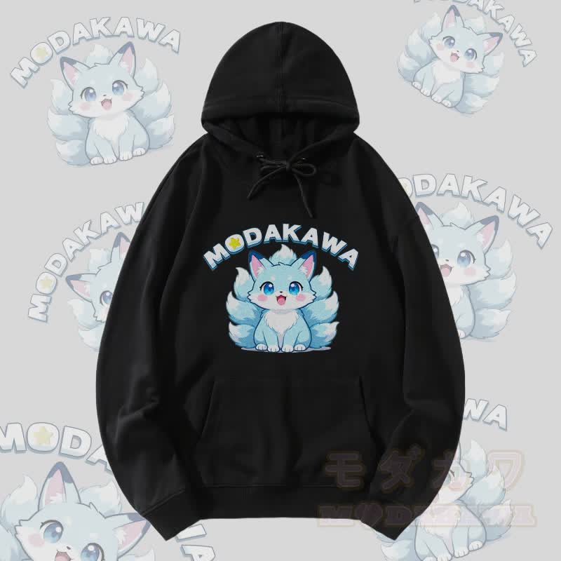 MODAKAWA キュートな九尾狐グラフィック ストリートウェア プルオーバーパーカー - 黒 - 5XL - image 3