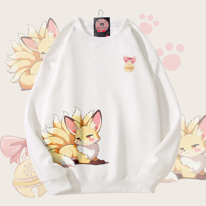 MODAKAWA 生意気な九尾狐グラフィック ユニセックス スウェットシャツ - White - 5XL - image 3