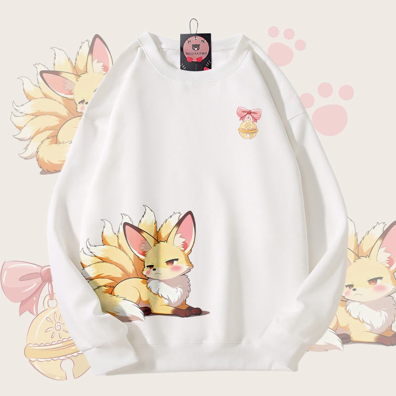 MODAKAWA 生意気な九尾狐グラフィック ユニセックス スウェットシャツ - White - 5XL - image 3