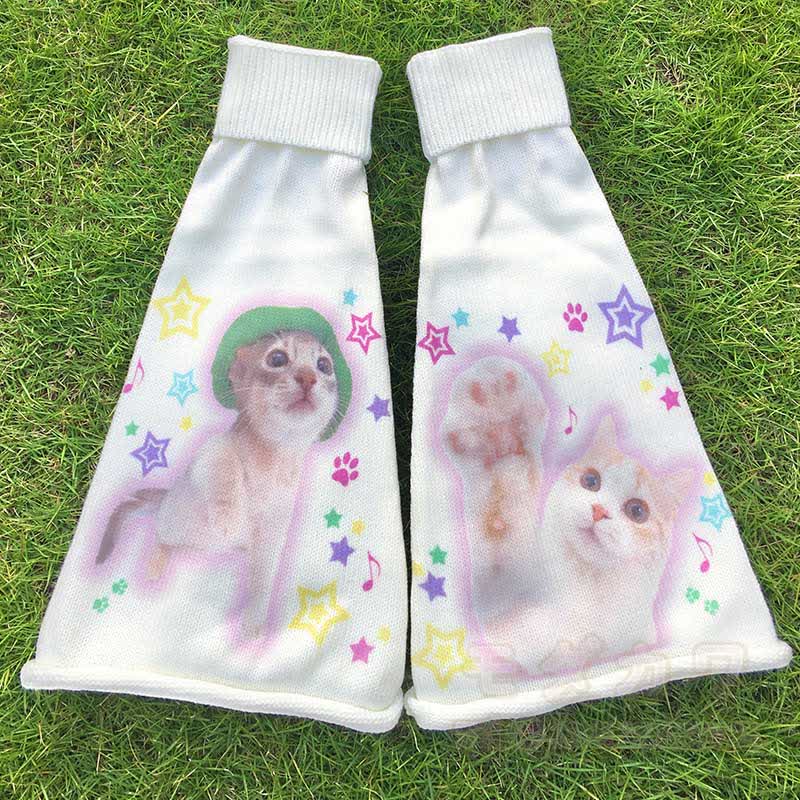 かわいい猫のニットレッグウォーマー - ホワイトA - ワンサイズ - image 2