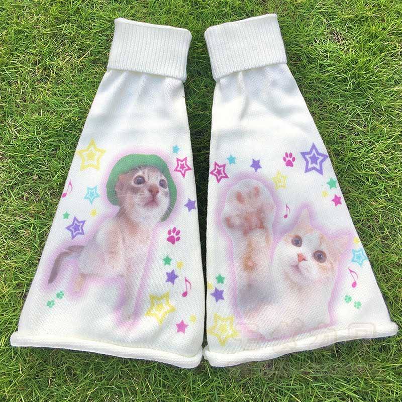 かわいい猫のニットレッグウォーマー - ホワイトA - ワンサイズ - image 2