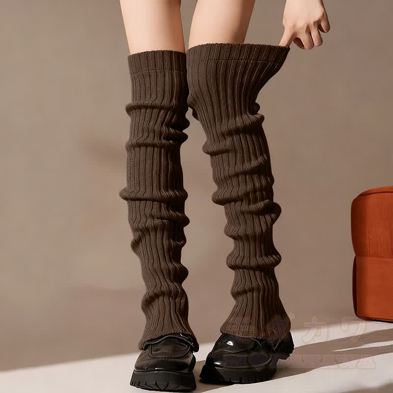 リブニットレッグウォーマー - 茶色 - ワンサイズ - image 3