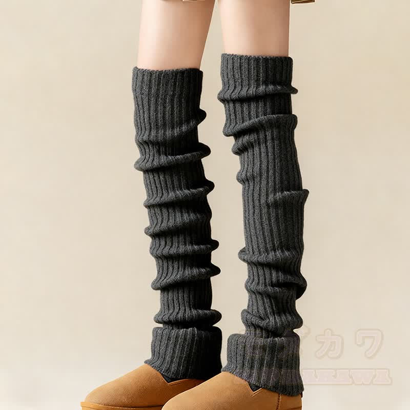 リブニットレッグウォーマー - ダークグレー - ワンサイズ - image 2