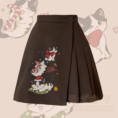 MODAKAWA クリスマスキティグラフィック イレギュラープリーツスカート - 茶色 - L - image 2