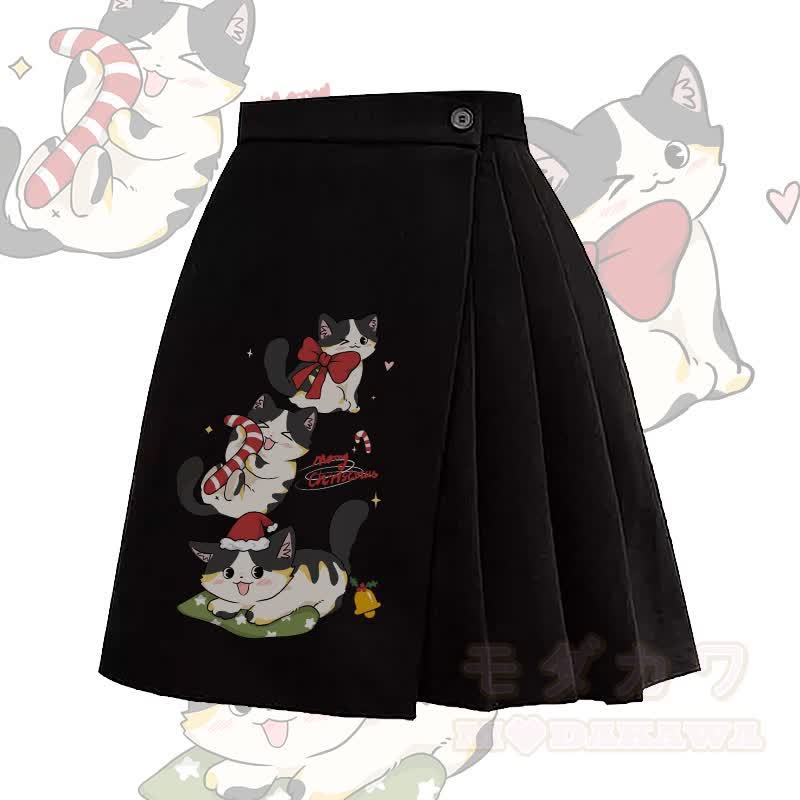MODAKAWA クリスマスキティグラフィック イレギュラープリーツスカート - 黒 - L - image 1