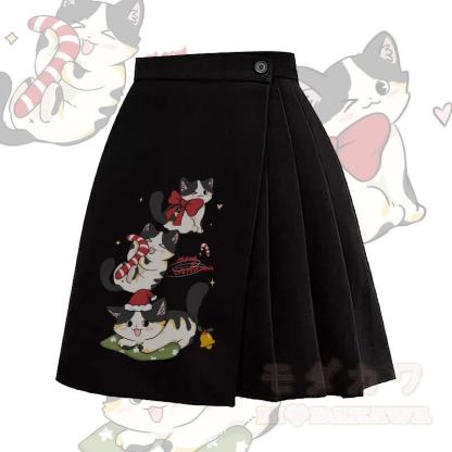 MODAKAWA クリスマスキティグラフィック イレギュラープリーツスカート - 黒 - L - image 1