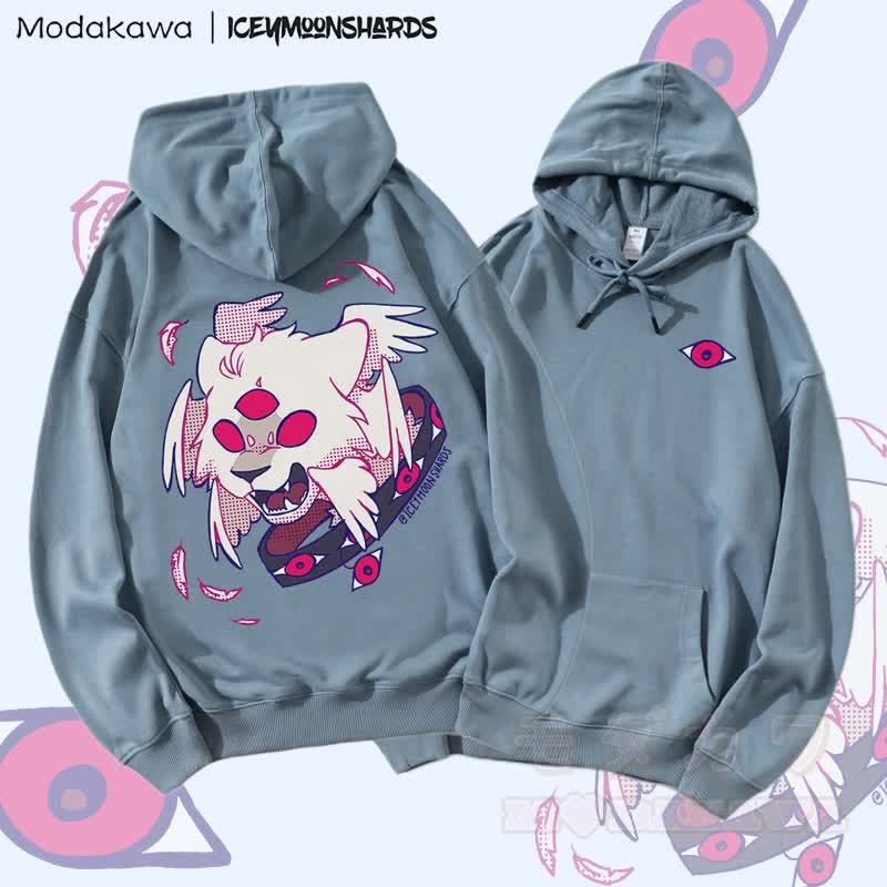 MODAKAWA X iceymoonshards キャットヒス グラフィック ストリートウェア プルオーバー パーカー - ダスティブルー - 5XL - image 1