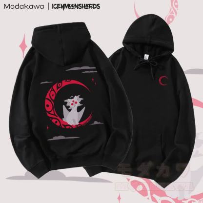 MODAKAWA X iceymoonshards キャットムーン グラフィック ストリートウェア プルオーバー パーカー - 黒 - 5XL - image 1