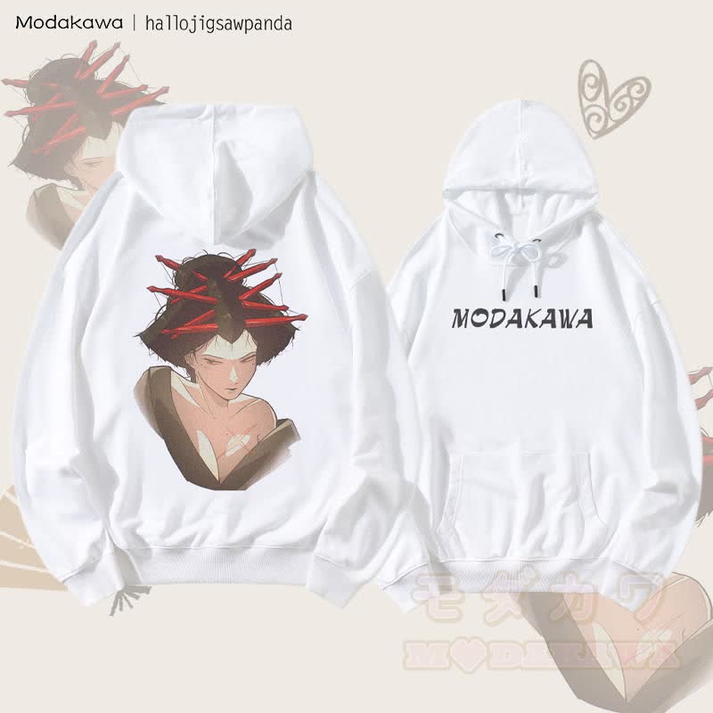 MODAKAWA X Hallo レッドヘアピン アニメガール グラフィック ストリートウェア プルオーバー パーカー - 白 - 5XL - image 2