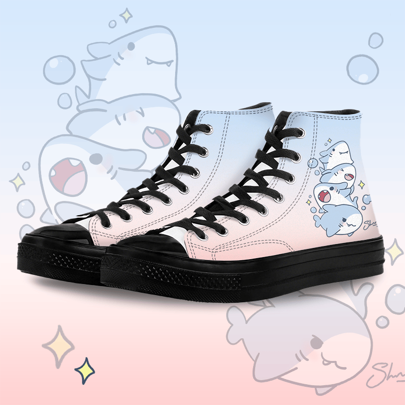 MODAKAWA グラデーション シャークグラフィック ハイトップ キャンバスシューズ - Black A - 45 - image 1