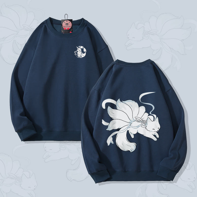 MODAKAWA ランニング 九尾狐 グラフィック ユニセックス スウェットシャツ - Purplish Blue - 5XL - image 1