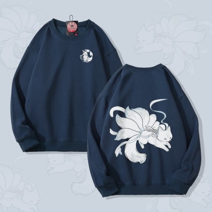 MODAKAWA ランニング 九尾狐 グラフィック ユニセックス スウェットシャツ - Purplish Blue - 5XL - image 1