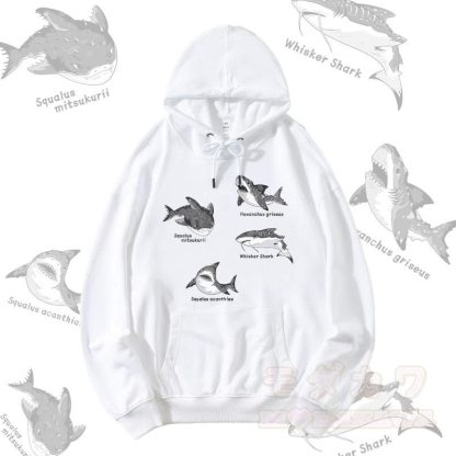 MODAKAWA サメの種グラフィック ストリートウェア プルオーバー パーカー - 白 - 5XL - image 3