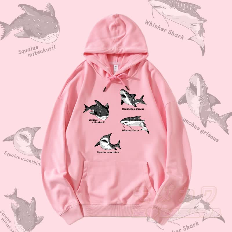 MODAKAWA サメの種グラフィック ストリートウェア プルオーバー パーカー - ピンク - 5XL - image 2
