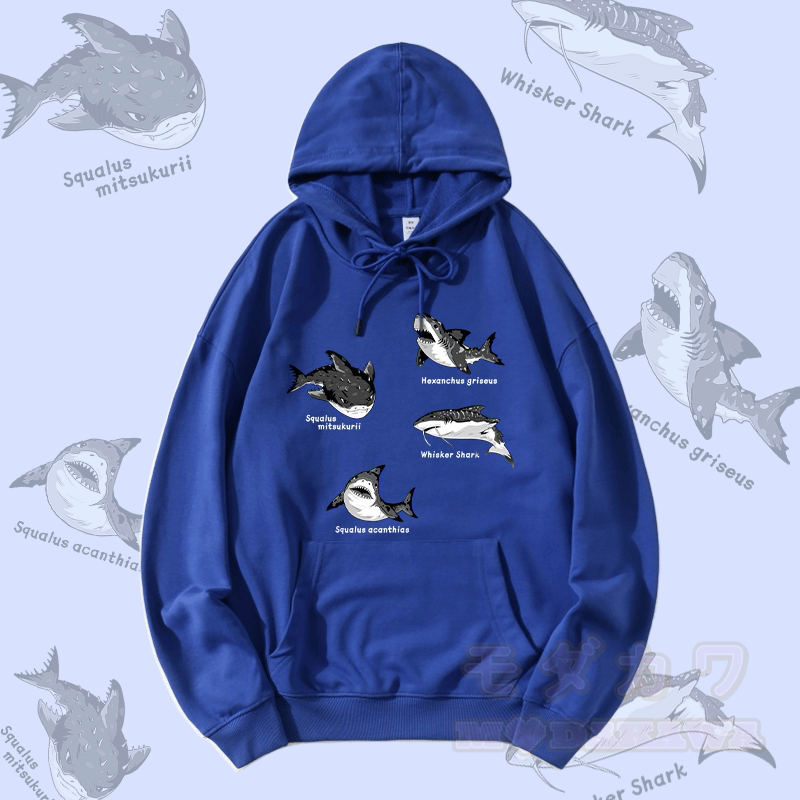 MODAKAWA サメの種グラフィック ストリートウェア プルオーバー パーカー - 青 - 5XL - image 1