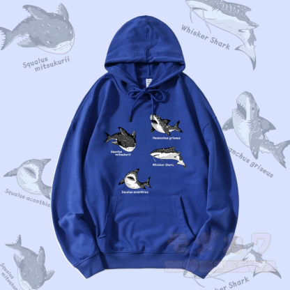 MODAKAWA サメの種グラフィック ストリートウェア プルオーバー パーカー - 青 - 5XL - image 1