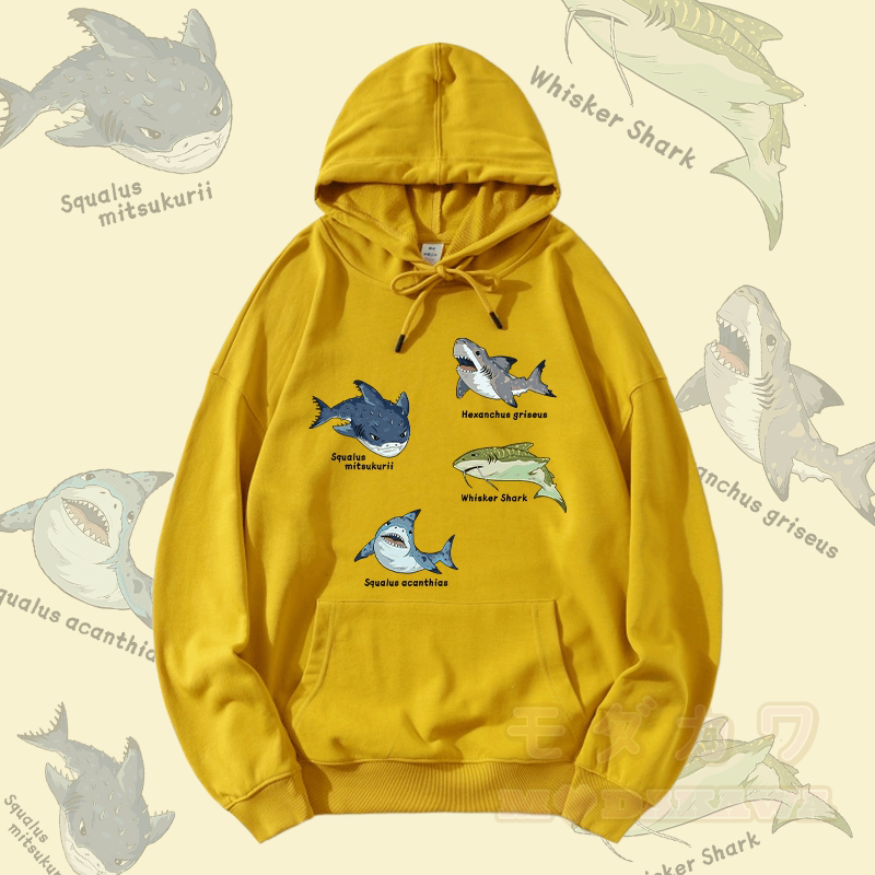 MODAKAWA サメの種グラフィック ストリートウェア プルオーバー パーカー - 黄色 - 5XL - image 2
