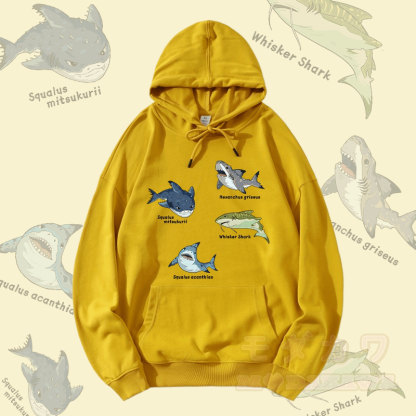 MODAKAWA サメの種グラフィック ストリートウェア プルオーバー パーカー - 黄色 - 5XL - image 2