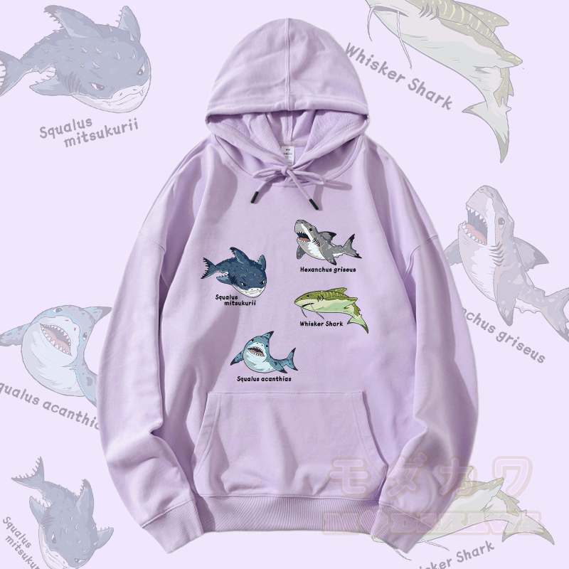 MODAKAWA サメの種グラフィック ストリートウェア プルオーバー パーカー - 紫 - 5XL - image 1