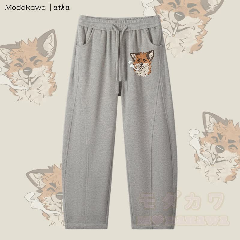 MODAKAWA X atka Fox スモーキンググラフィック メンズ ドローストリングパンツ - ヘザー・グレイ - 4XL - image 2