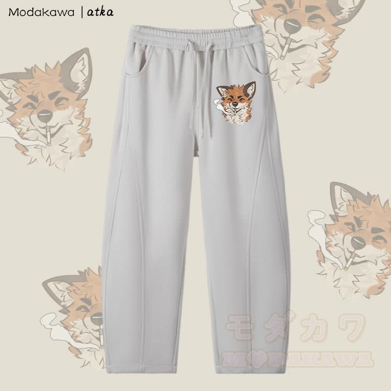 MODAKAWA X atka Fox スモーキンググラフィック メンズ ドローストリングパンツ - グレー - 4XL - image 1