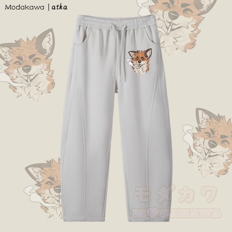 MODAKAWA X atka Fox スモーキンググラフィック メンズ ドローストリングパンツ - グレー - 4XL - image 1
