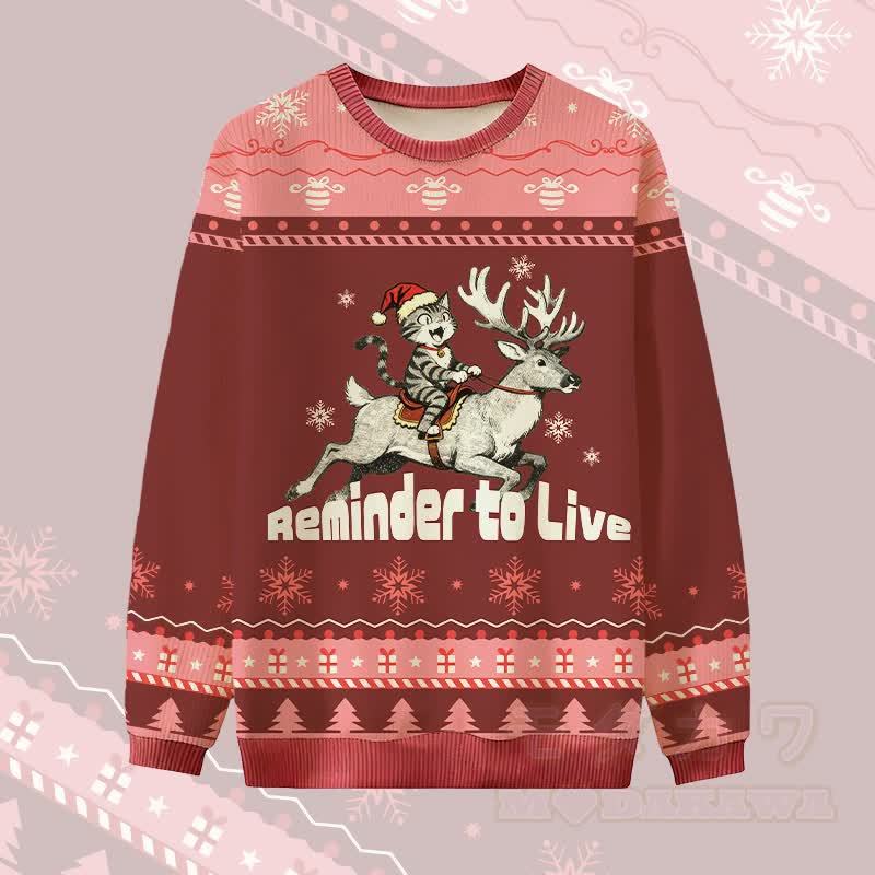 MODAKAWA REMINDER TO LIVE トナカイに乗る猫のクリスマスグラフィックセーター - 赤 - 4XL - image 3