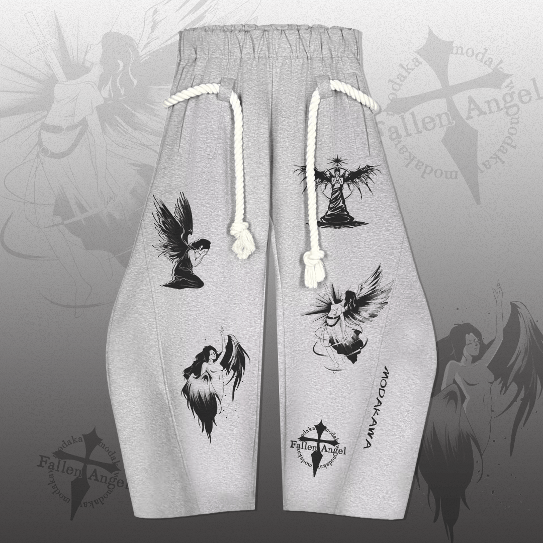 MODAKAWA 堕天使グラフィック ドローストリング ワイドレッグパンツ - Grey - 2XL - image 1