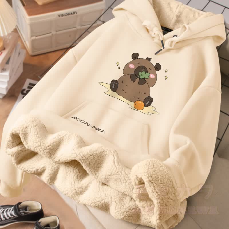 MODAKAWA カピバラを食べるグラフィック 厚手裏起毛冬パーカー - アプリコット - 2XL - image 1