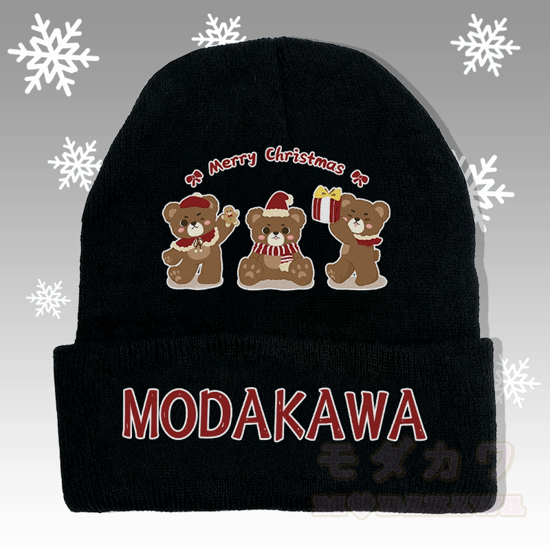 MODAKAWA クリスマスベア3匹のグラフィックニット帽 - 黒 - 36～60センチ - image 4