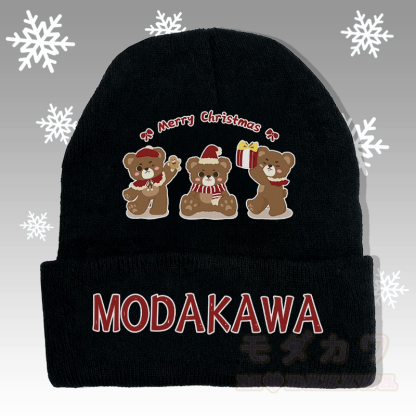 MODAKAWA クリスマスベア3匹のグラフィックニット帽 - 黒 - 36～60センチ - image 4