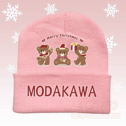 MODAKAWA クリスマスベア3匹のグラフィックニット帽 - ピンク - 36～60センチ - image 1