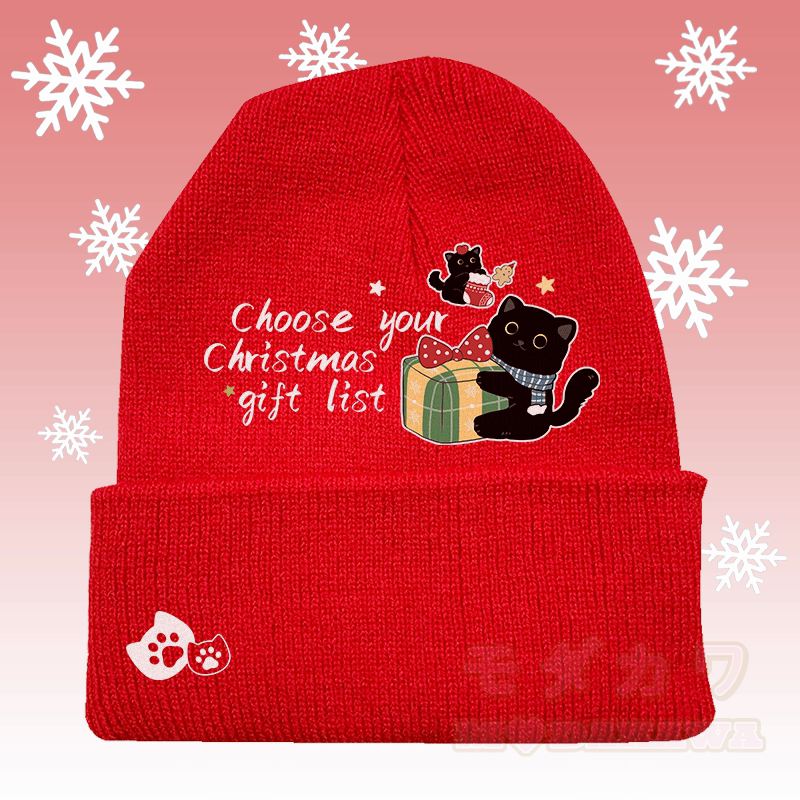 MODAKAWA クリスマス 黒猫 グラフィック ニット帽 - 赤 - 36～60センチ - image 1
