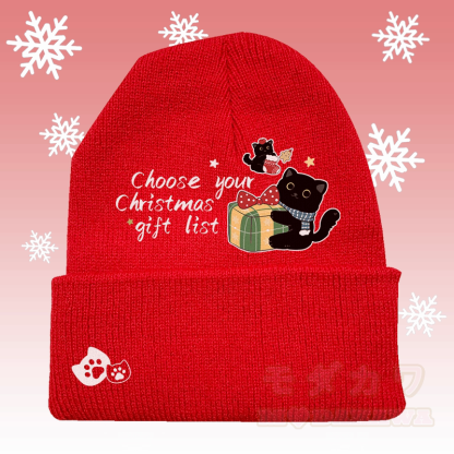 MODAKAWA クリスマス 黒猫 グラフィック ニット帽 - 赤 - 36～60センチ - image 1