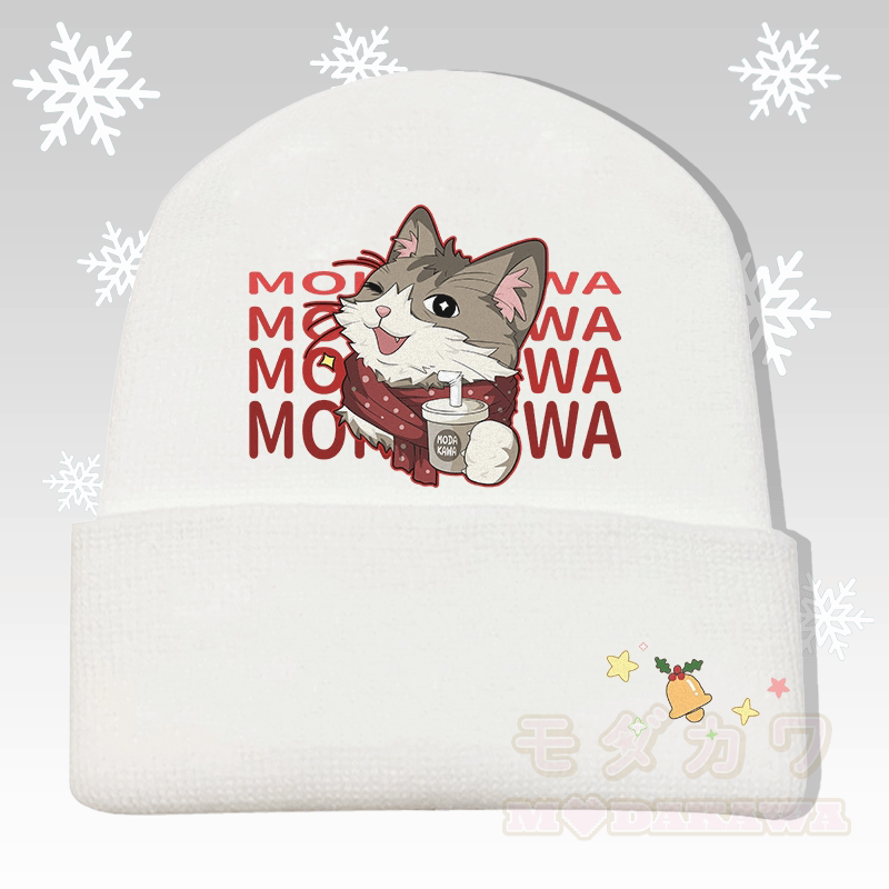 MODAKAWA クリスマススカーフ 猫グラフィック ニット帽 - 白 - 36～60センチ - image 2