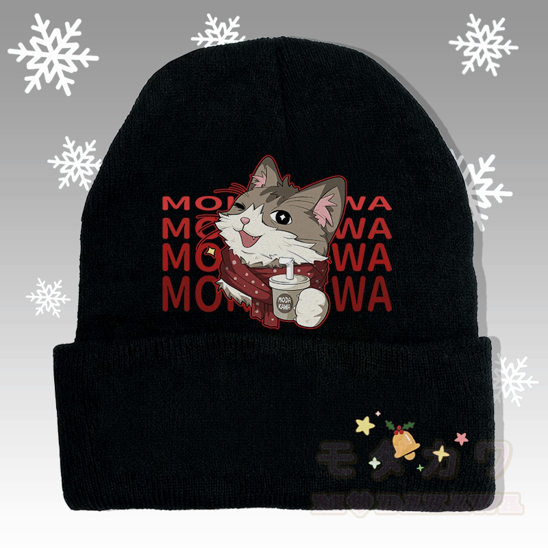 MODAKAWA クリスマススカーフ 猫グラフィック ニット帽 - 黒 - 36～60センチ - image 1