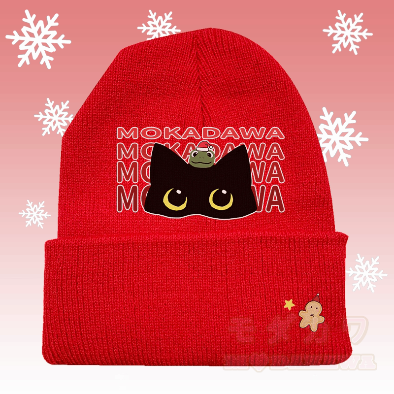 MODAKAWA 黒猫とカエルのグラフィックニット帽 - 赤 - 36～60センチ - image 2