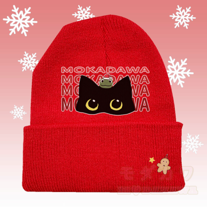 MODAKAWA 黒猫とカエルのグラフィックニット帽 - 赤 - 36～60センチ - image 2